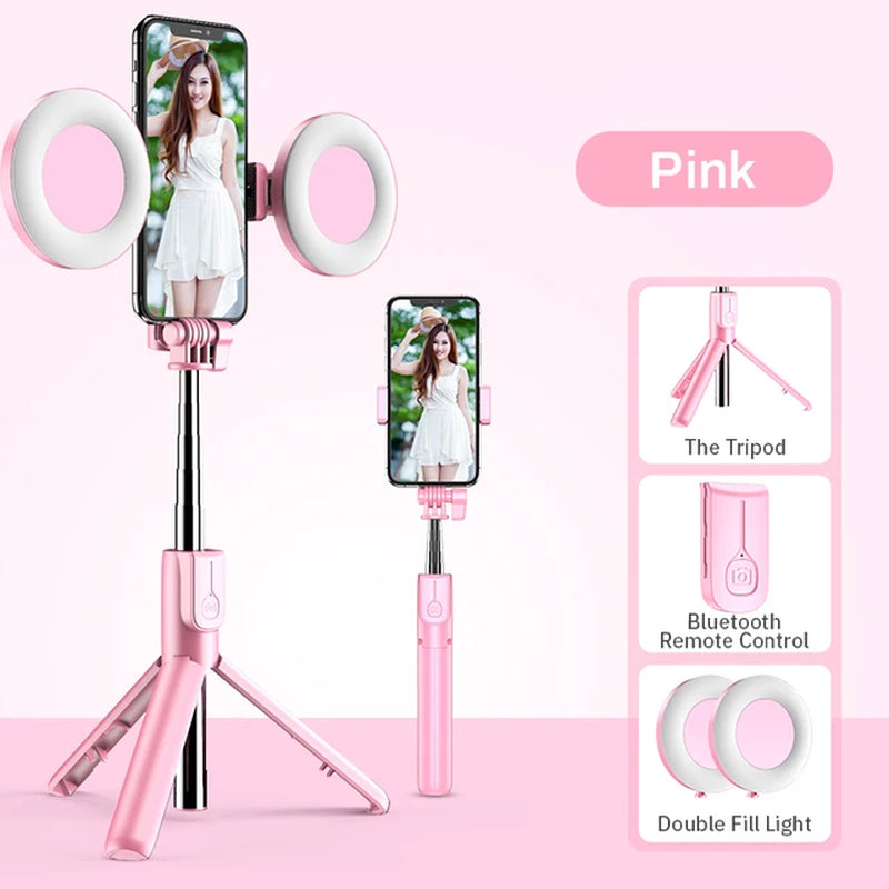 4In1 Wireless Bluetooth Selfie Stick; LED Ring Light INCLUDED!