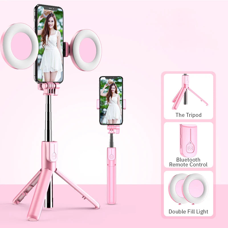 4In1 Wireless Bluetooth Selfie Stick; LED Ring Light INCLUDED!