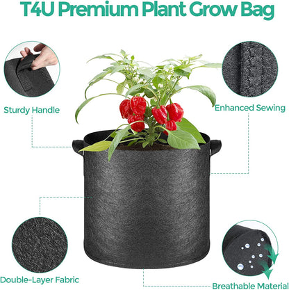 Fabric Plant Grow Bags with Handles 10 Gallon Pack of 5, Heavy Duty Nonwoven Smart Garden Pot Thickened Aeration Nursery Container Black for Outdoor Potato, Tomato, Chili, Carrot and Vegetables
