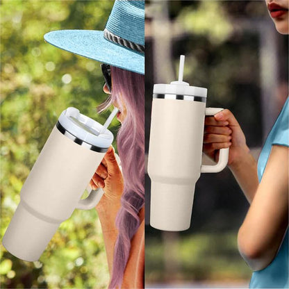 40 Oz Tumbler with Handle Lid and Straw Insulated Stainless Steel Dupe Travel Mug Iced Coffee Cup for Hot and Cold Water 40Oz