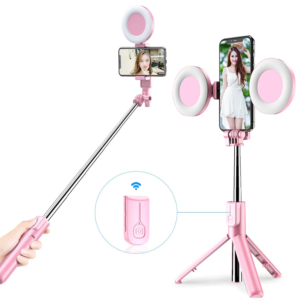 4In1 Wireless Bluetooth Selfie Stick; LED Ring Light INCLUDED!