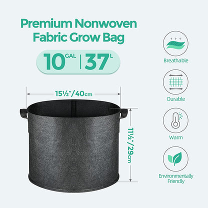 Fabric Plant Grow Bags with Handles 10 Gallon Pack of 5, Heavy Duty Nonwoven Smart Garden Pot Thickened Aeration Nursery Container Black for Outdoor Potato, Tomato, Chili, Carrot and Vegetables